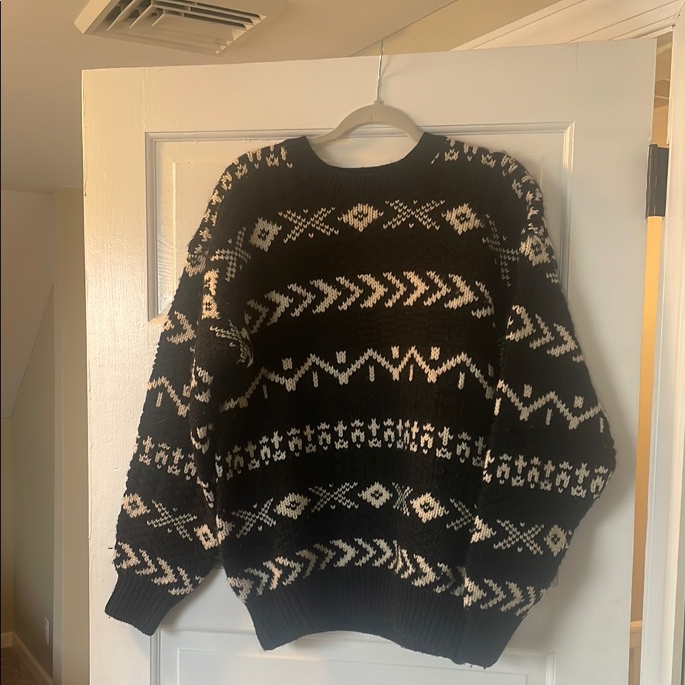GAP Wool Chunky Knit Wool Sweater Ski Snow Black & White Oversized
